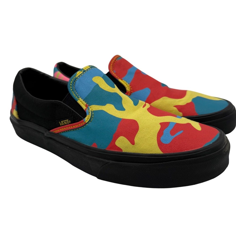 Vans Classic Slip-On Pop Camo Multi Color Black Skate Shoes Mens 7.5 Women 9 EUC